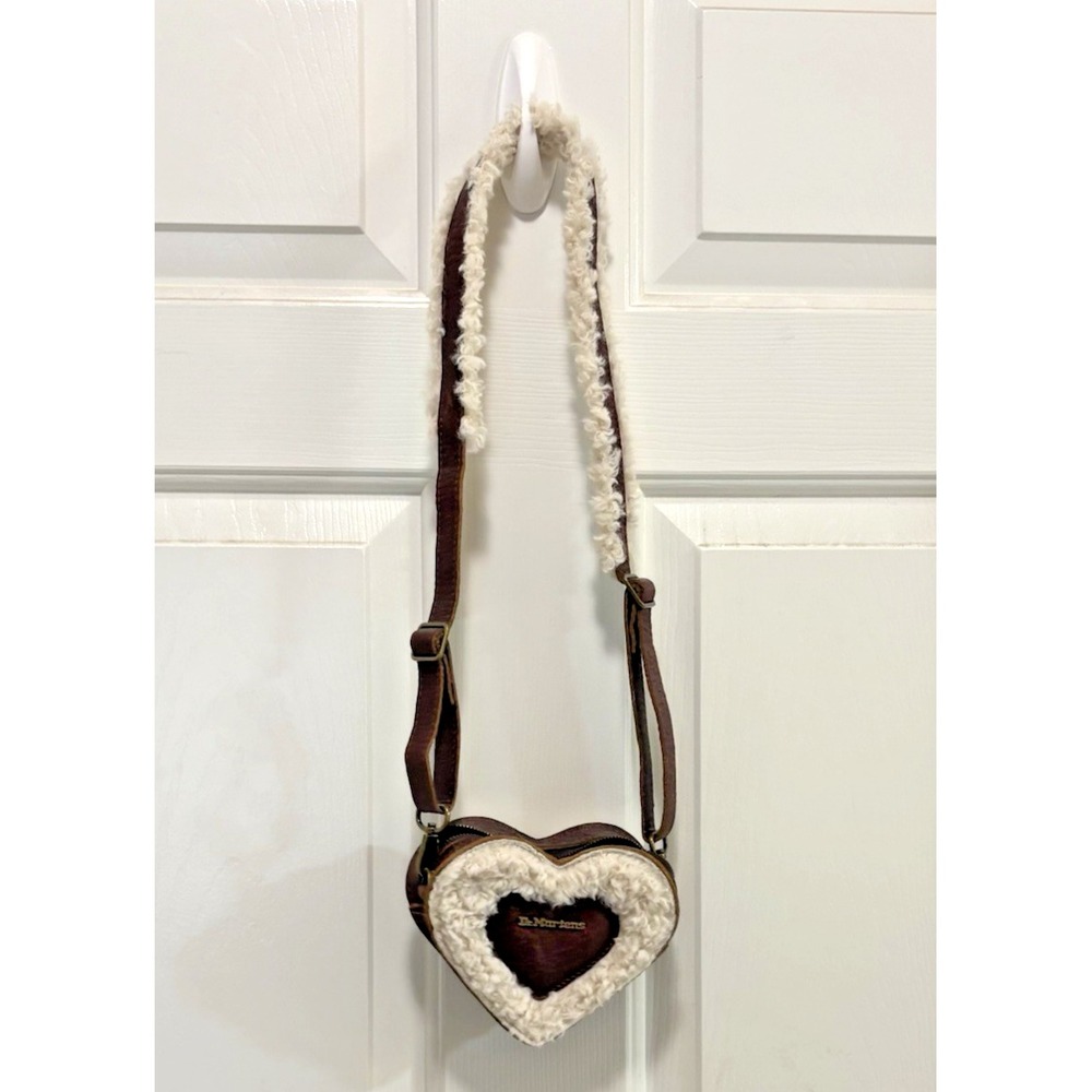 Dr Martens Mini Heart Crossbody Bag Brown Leather Faux Fur Sherpa Y2K Purse